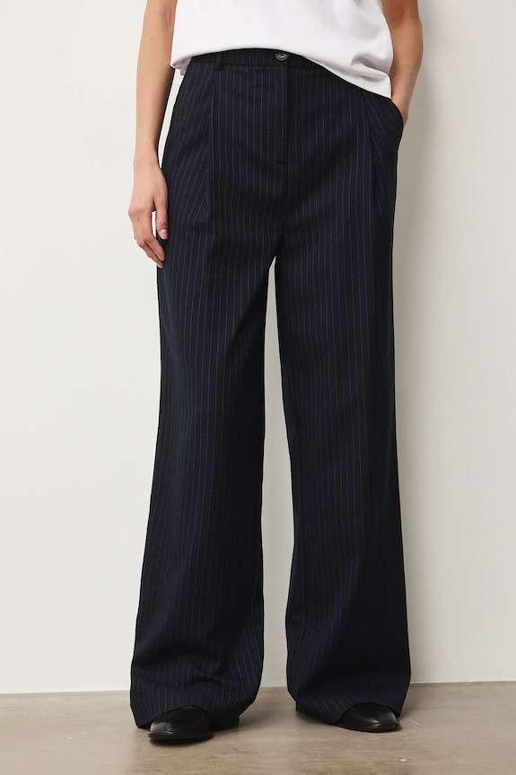 Nohavice wide leg so vzorom s elastanom tmavomodrá RS26-SPD301