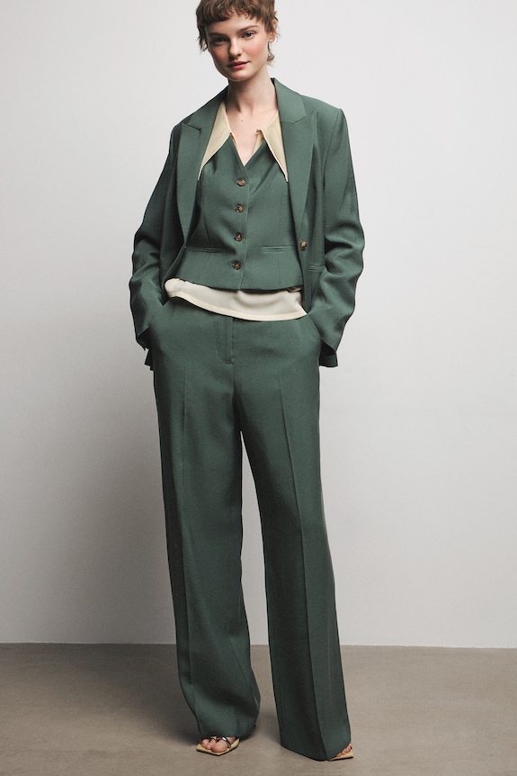 Nohavice wide leg dámske s viskózou zelená RS26-SPD600