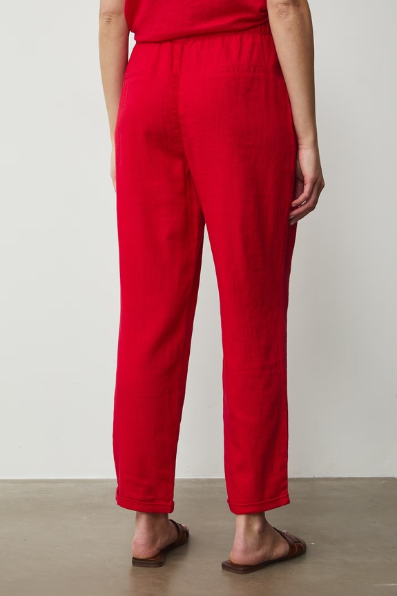 Odzież Spodnie chinos damskie z lnem RS26-SPD702 czerwony
