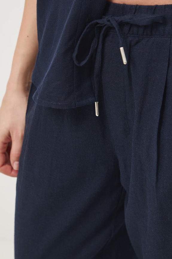 Spodnie chinos damskie z lnem granatowy RS26-SPD702