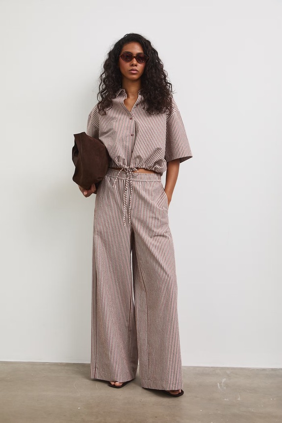 Medicine pantaloni wide leg pentru femei, din bumbac RS26-SPD803 maro RS26
