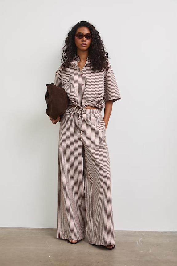 Medicine pantaloni wide leg pentru femei, din bumbac RS26-SPD803 maro RS26