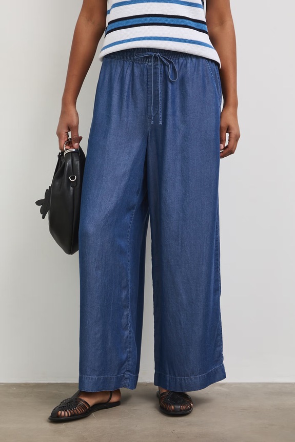 Spodnie culottes damskie z lyocellu RS26-SPD804 granatowy RS26