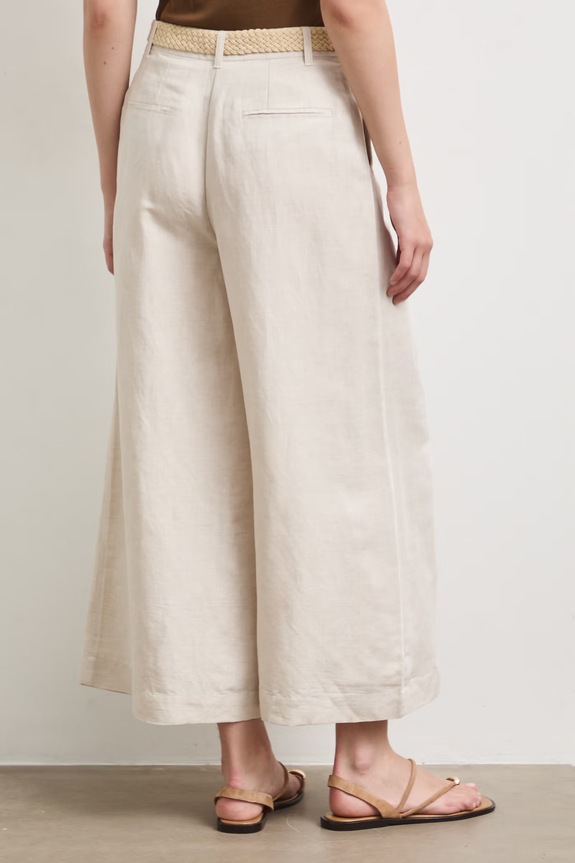 Odzież Spodnie culottes damskie z dodatkiem lnu RS26-SPD901 beżowy