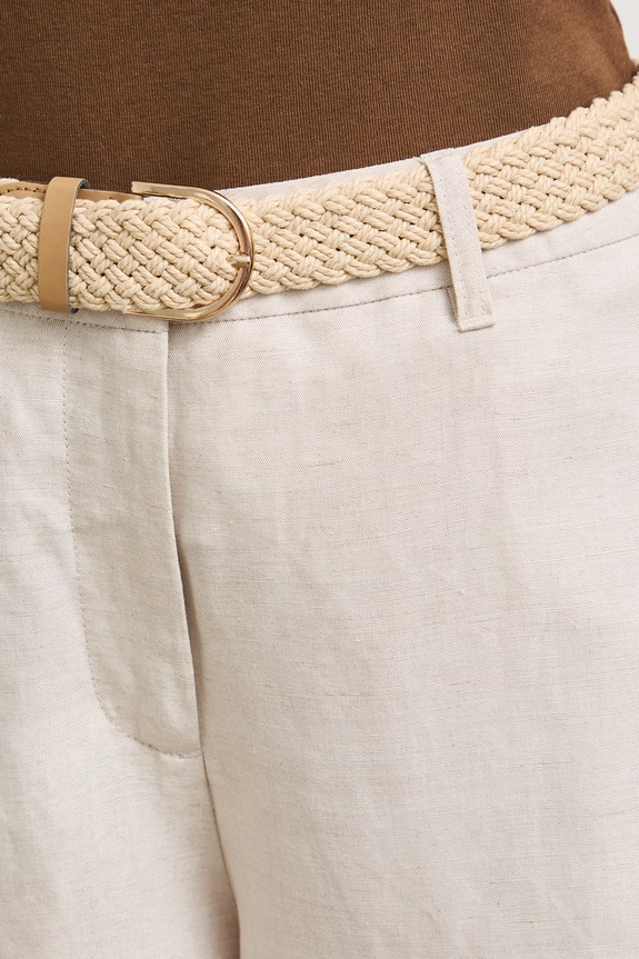 Spodnie culottes damskie z dodatkiem lnu beżowy RS26-SPD901