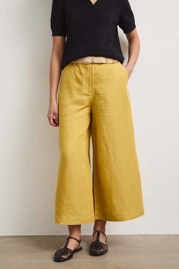 Spodnie culottes damskie z dodatkiem lnu gładkie RS26-SPD901 zielony RS26