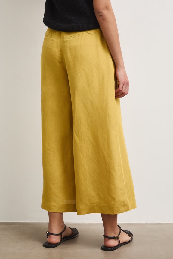 Odzież Spodnie culottes damskie z dodatkiem lnu gładkie RS26-SPD901 zielony
