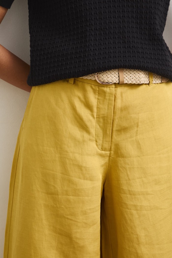 Spodnie culottes damskie z dodatkiem lnu gładkie zielony RS26-SPD901