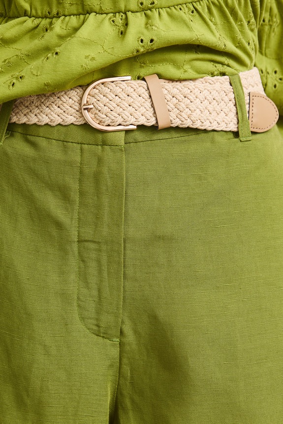 Spodnie culottes damskie z dodatkiem lnu gładkie zielony RS26-SPD901
