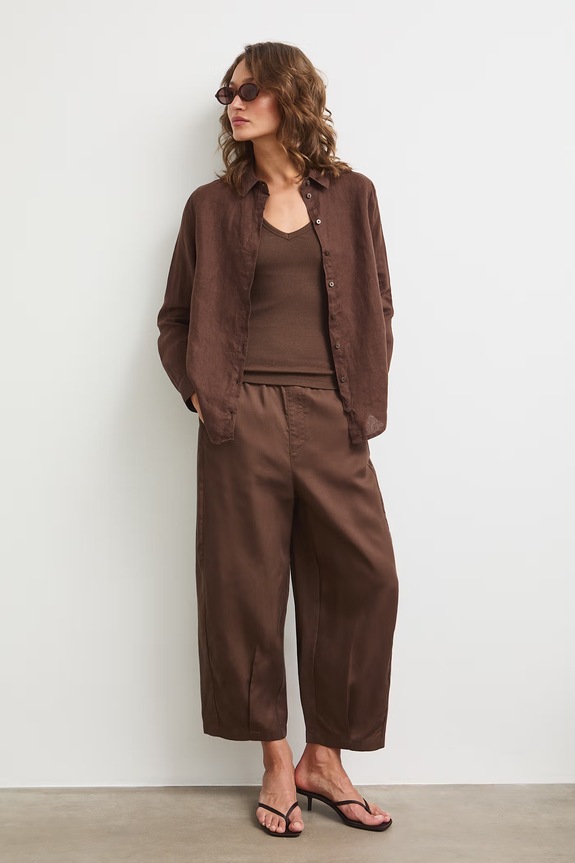 Dámská z lyocellu high waist hladká hnědá RS26-SPDA01