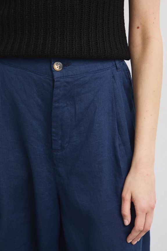 Spodnie slouchy damskie lniane granatowy RS26-SPDB00