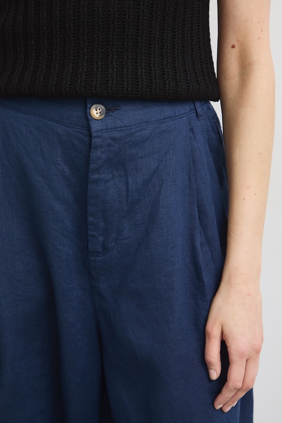 Spodnie slouchy damskie lniane granatowy RS26-SPDB00