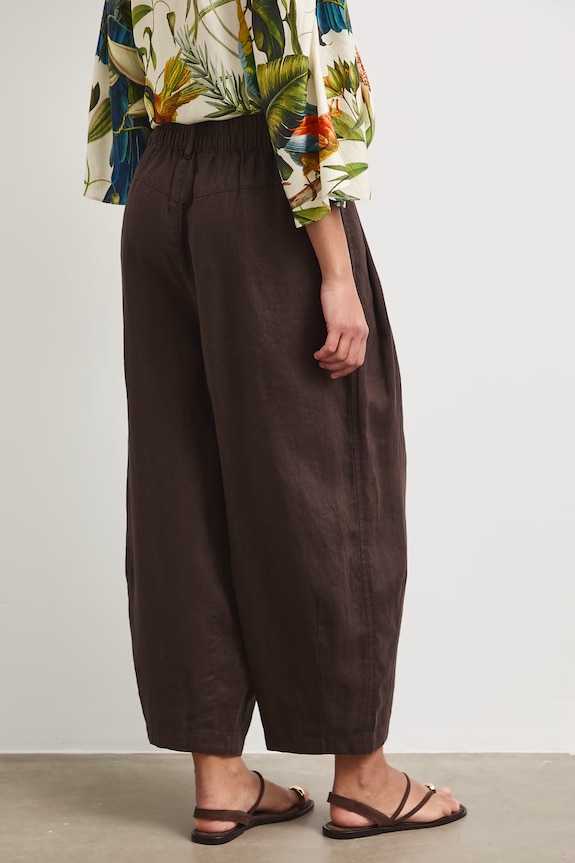 Odzież Spodnie slouchy damskie lniane RS26-SPDB00 brązowy
