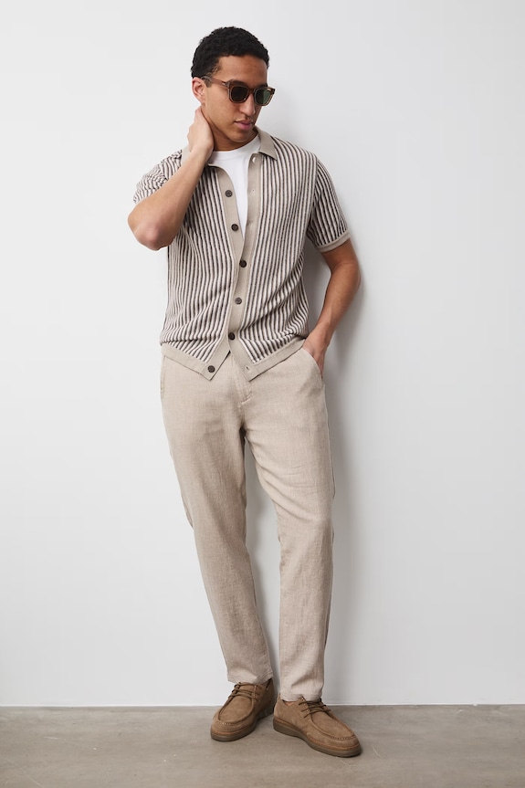 Spodnie chinos męskie z lnem Basic beżowy RS26-SPM073