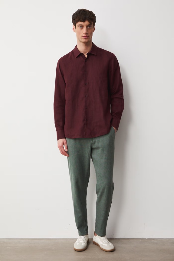 Spodnie chinos męskie z lnem RS26-SPM073 zielony RS26