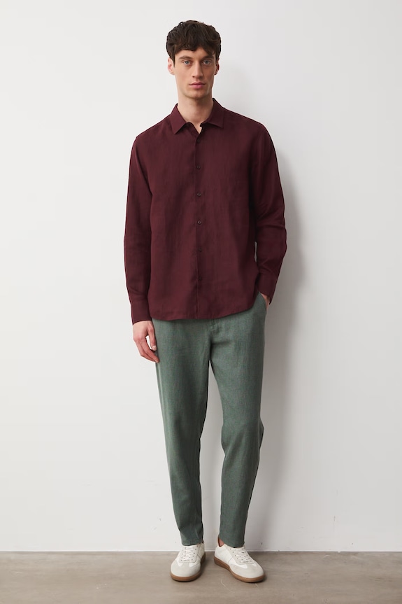 Spodnie chinos męskie z lnem RS26-SPM073 zielony RS26