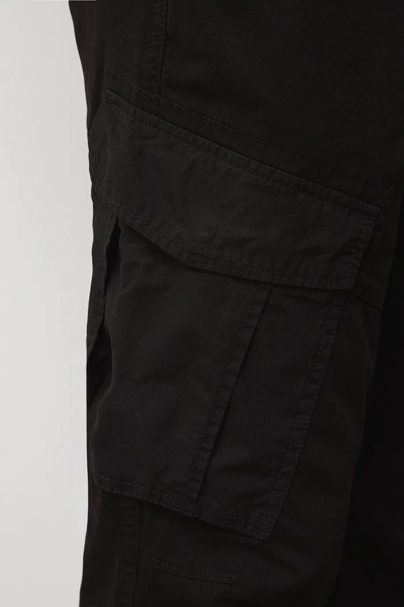 Spodnie bawełniane męskie tapered z elastanem i kieszeniami cargo czarny RS26-SPM100