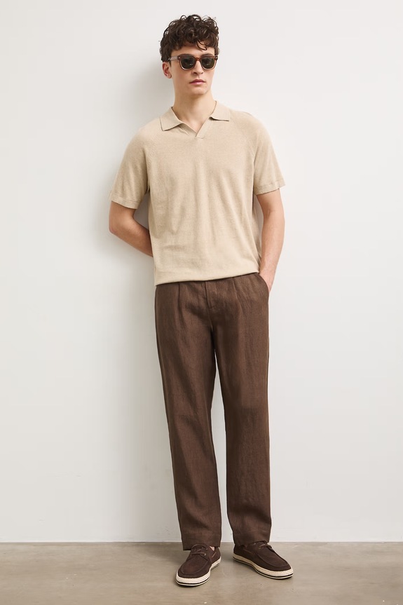 Medicine chino kalhoty pánské lněné hnědá RS26-SPM901