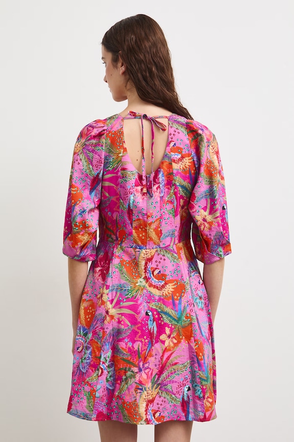 Odzież Sukienka rozkloszowana z wiskozą z motywem roślinnym RS26-SUD092 multicolor