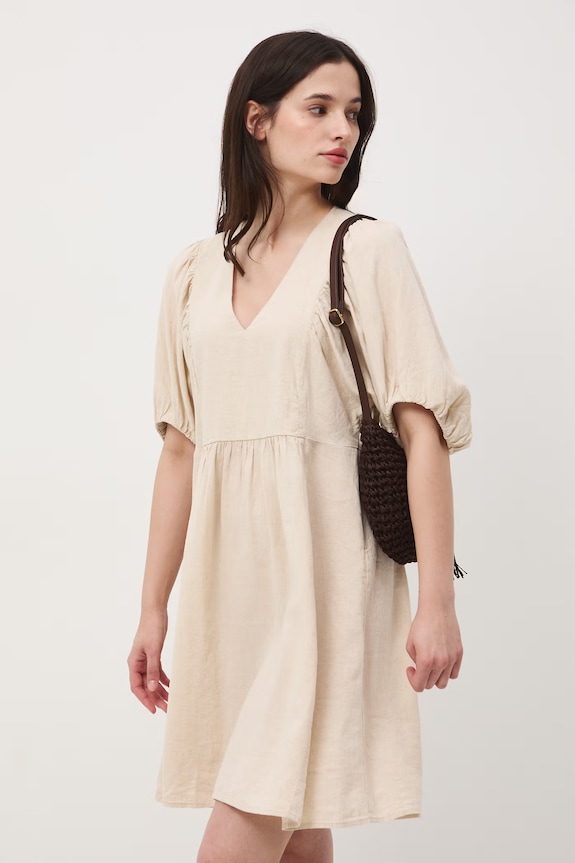 Sukienka oversize z lnem RS26-SUD700 beżowy RS26