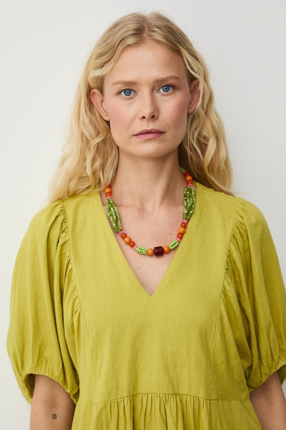Sukienka oversize z lnem zielony RS26-SUD700