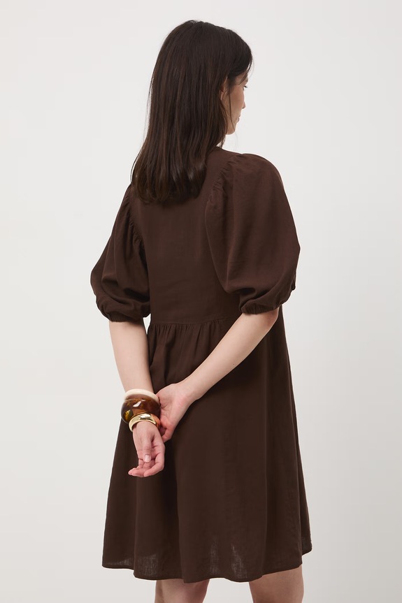 Ρούχα Medicine oversized φόρεμα με λινό RS26-SUD700 καφέ