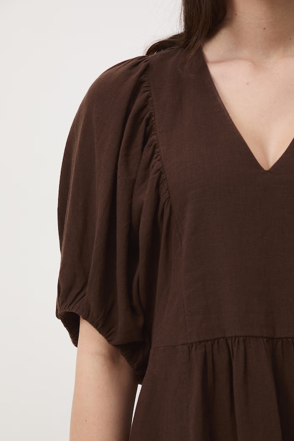 Medicine oversized φόρεμα με λινό RS26-SUD700 καφέ