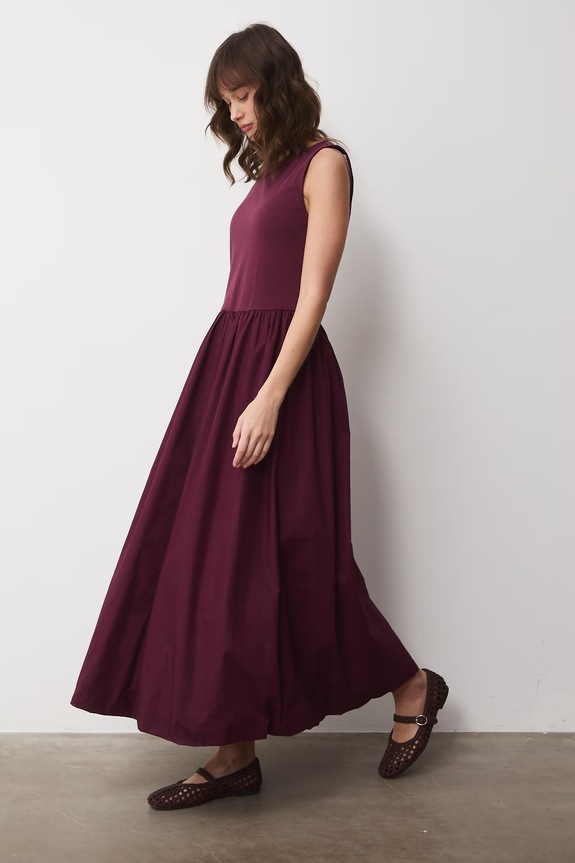 Sukienka bombka bawełniana RS26-SUD710 bordowy RS26