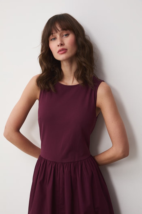 Sukienka bombka bawełniana bordowy RS26-SUD710