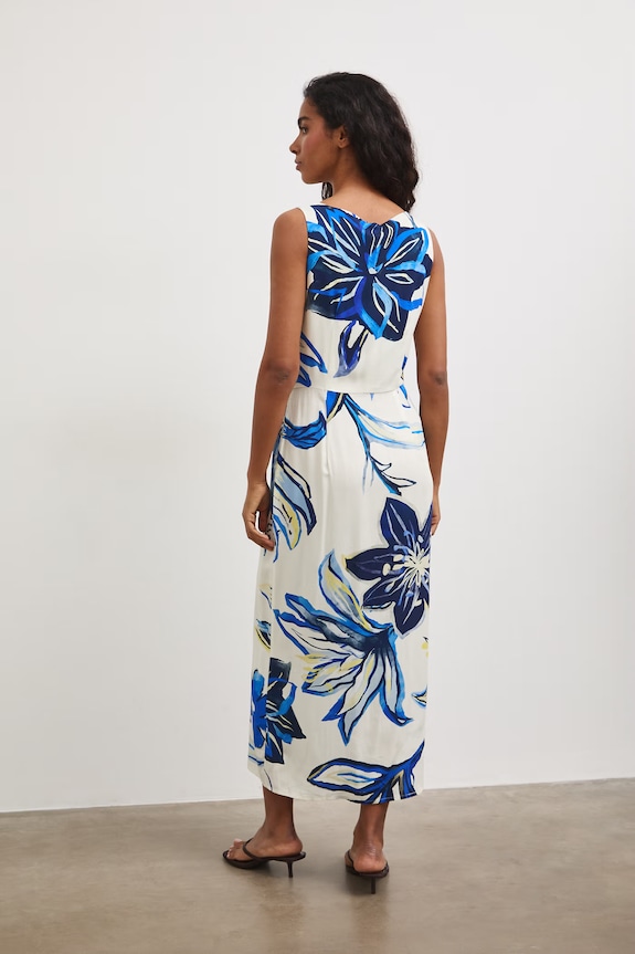 Odzież Sukienka z wiskozy w kwiaty RS26-SUD801 beżowy