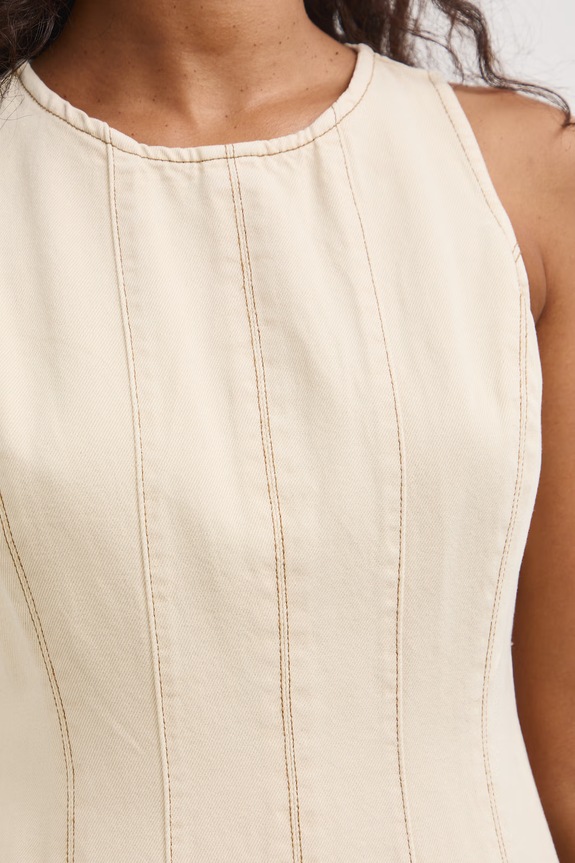 Sukienka rozkloszowana jeansowa beżowy RS26-SUD806