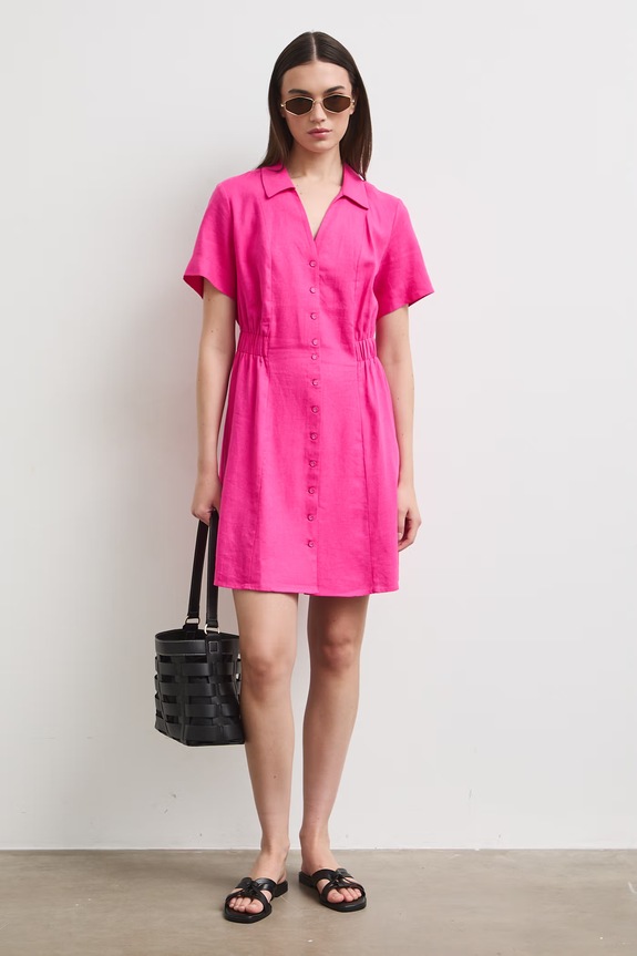 Sukienka letnia z lnem RS26-SUD903 różowy RS26