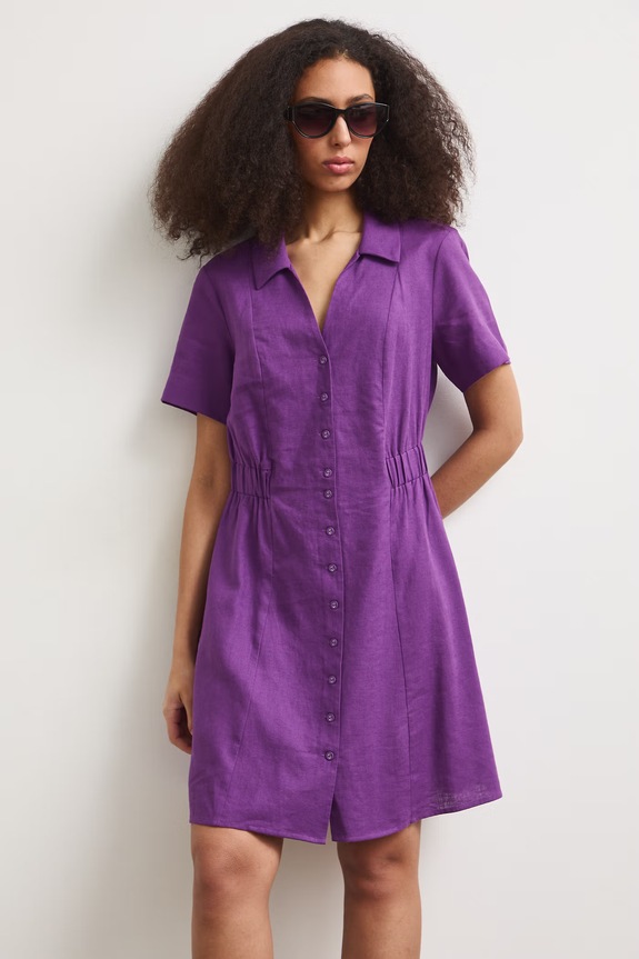 Sukienka letnia z lnem RS26-SUD903 fioletowy RS26