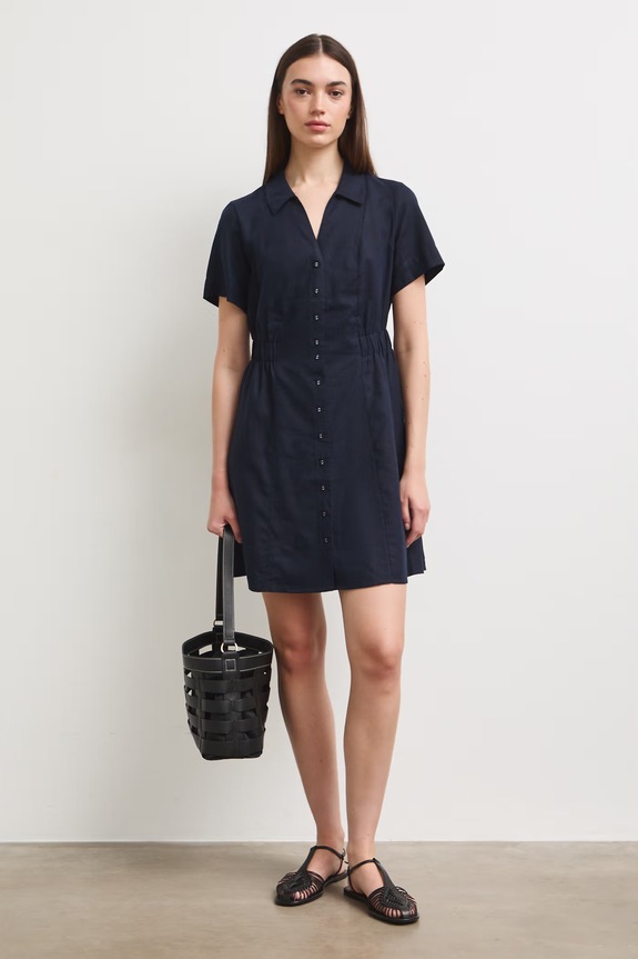 Sukienka letnia z lnem RS26-SUD903 granatowy RS26