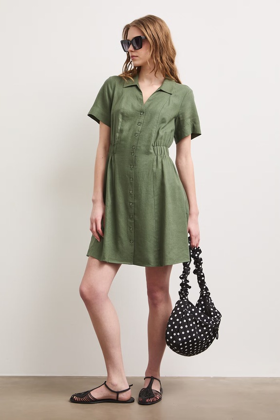 Letné šaty s ľanom RS26-SUD903 zelená RS26
