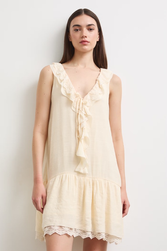 Šaty s rozšíreným strihom bavlnené hladké RS26-SUD905 béžová RS26