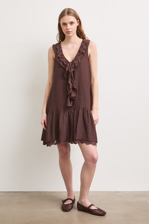 Šaty s rozšíreným strihom bavlnené hladké RS26-SUD905 hnedá RS26