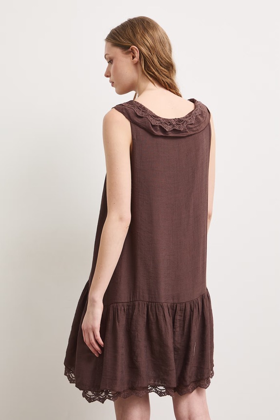 Oblečenie Šaty s rozšíreným strihom bavlnené hladké RS26-SUD905 hnedá