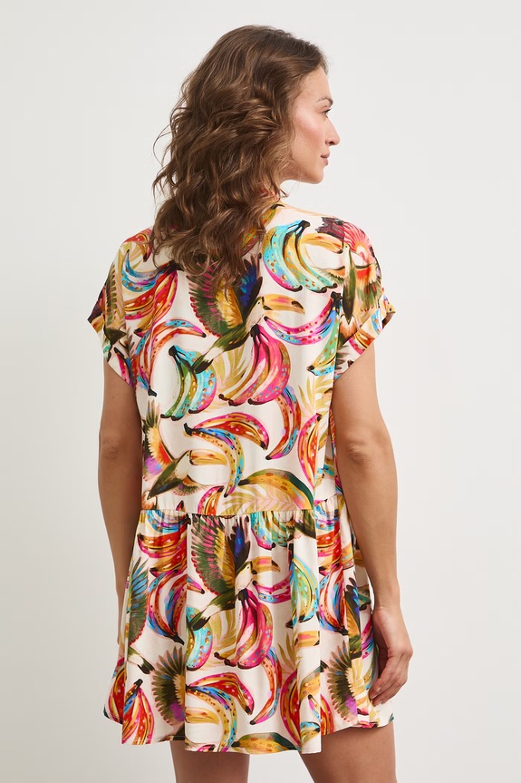 Odzież Sukienka rozkloszowana z wiskozy z falbaną RS26-SUDA04 multicolor