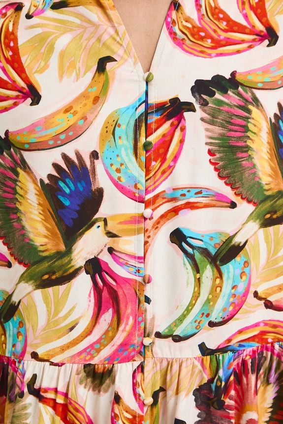 Sukienka rozkloszowana z wiskozy z falbaną RS26-SUDA04 multicolor