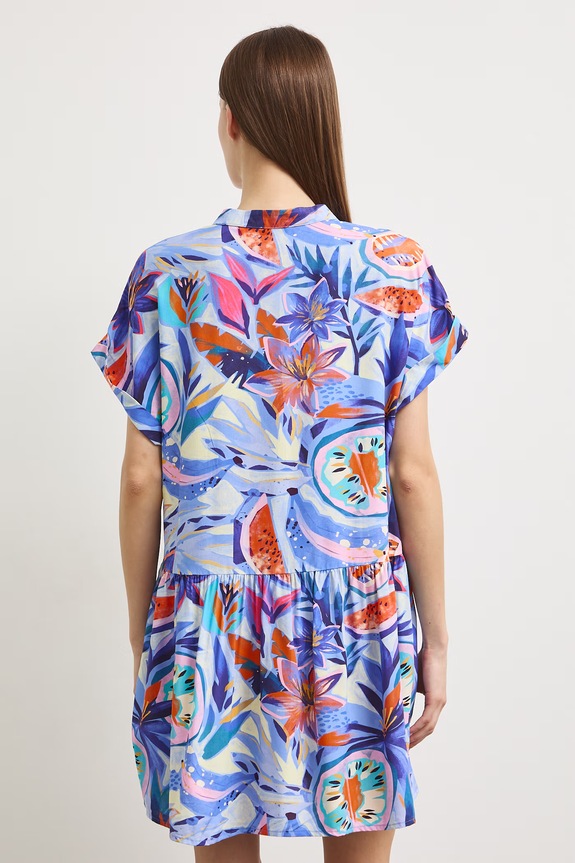 Odzież Sukienka rozkloszowana z wiskozy z falbaną RS26-SUDA04 multicolor