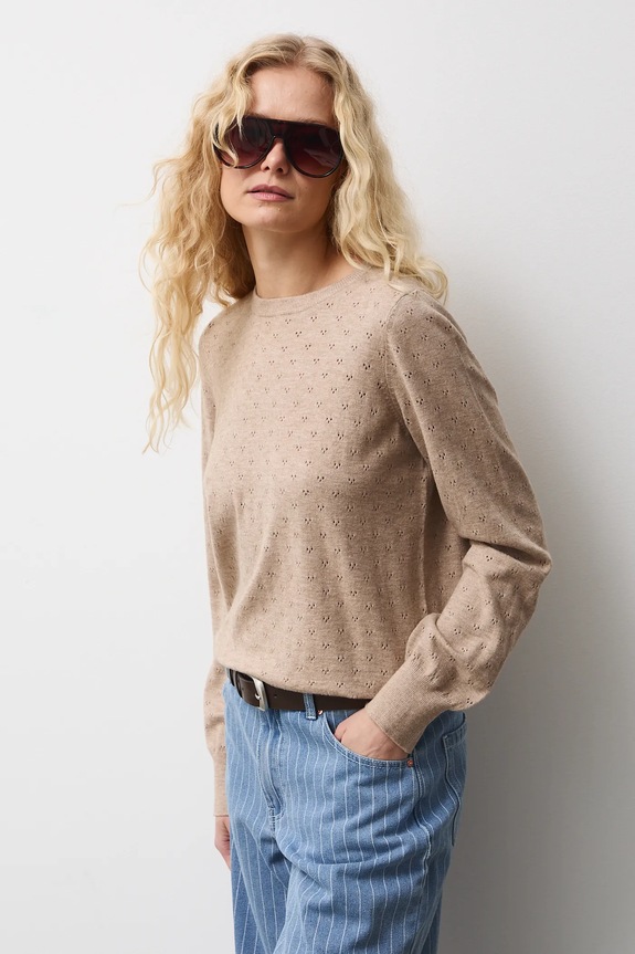 Sweter damski ażurowy z wiskozą RS26-SWD010 beżowy RS26