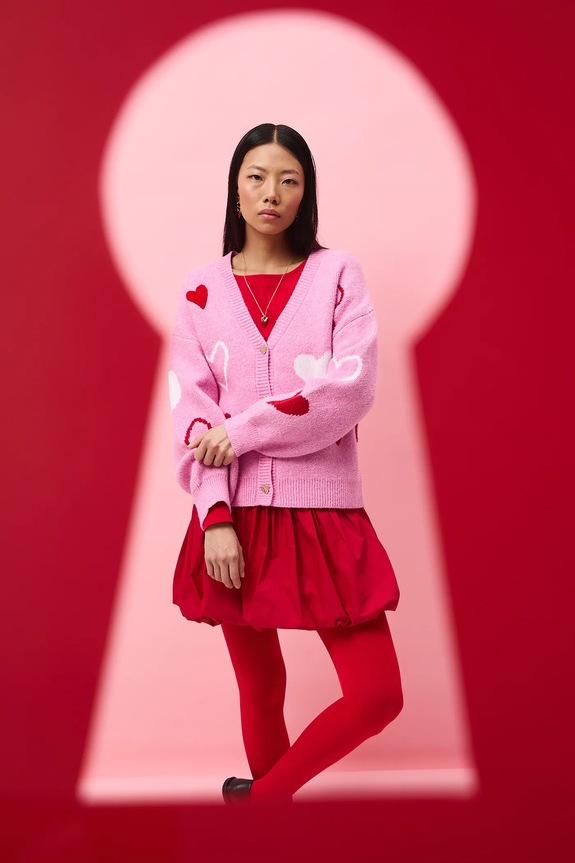 Kardigán s prímesou vlny z kolekcie Valentine’s Day regular ružová RS26-SWD281