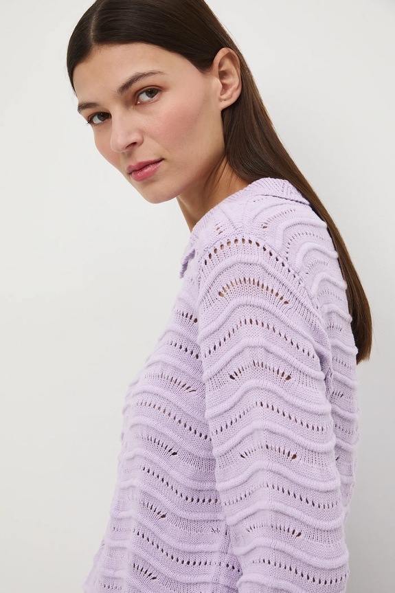 Sweter bawełniany damski ażurowy fioletowy RS26-SWD282