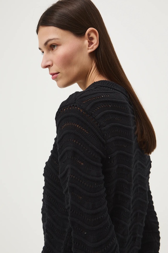 Sweter bawełniany damski ażurowy czarny RS26-SWD282