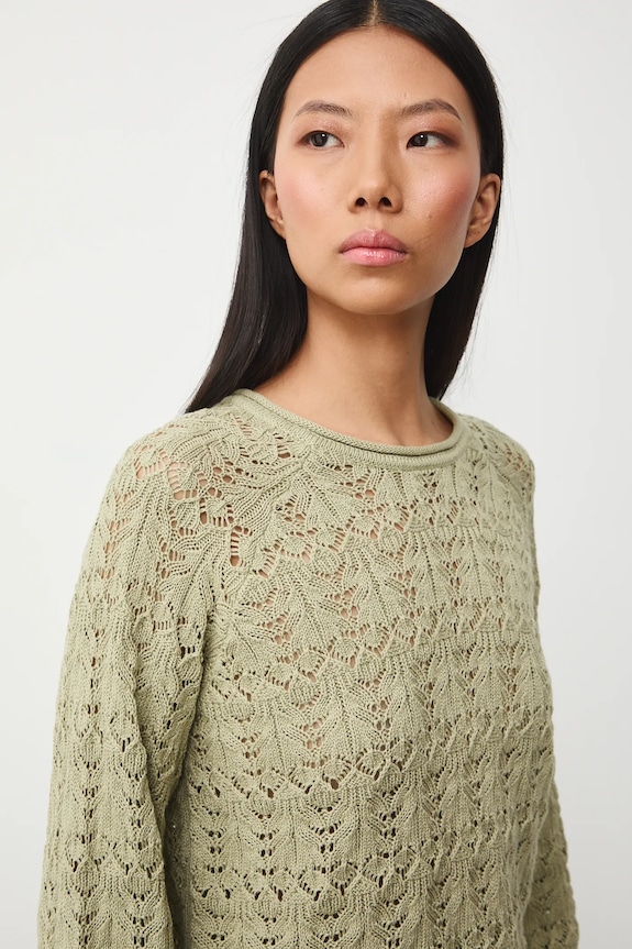 Bavlněný svetr dámský ažurový zelená RS26-SWD305