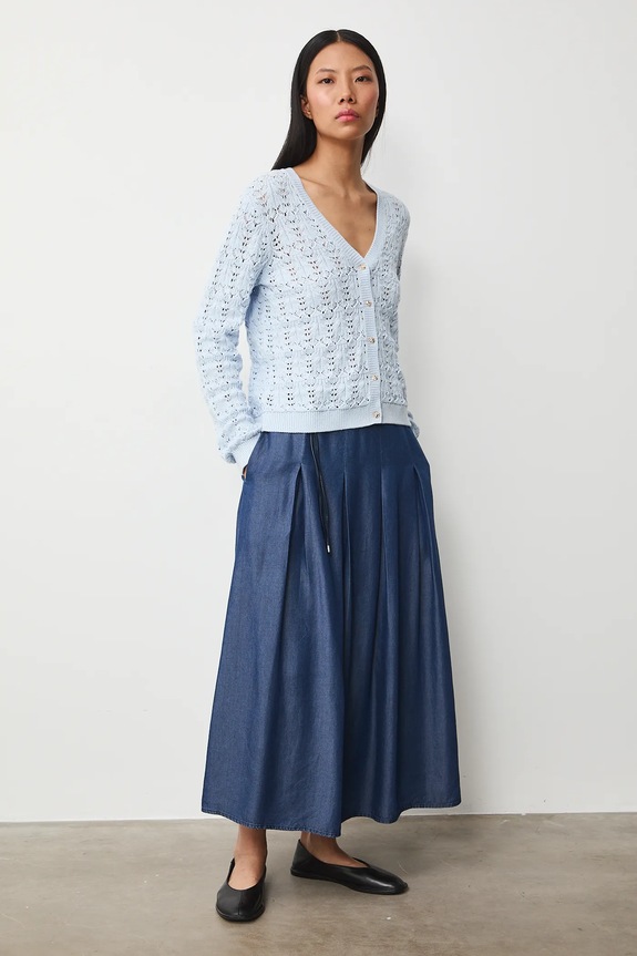 Bavlnený kardigán ažúrový RS26-SWD306 modrá RS26