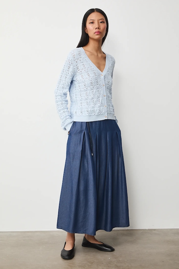 Bavlnený kardigán ažúrový RS26-SWD306 modrá RS26