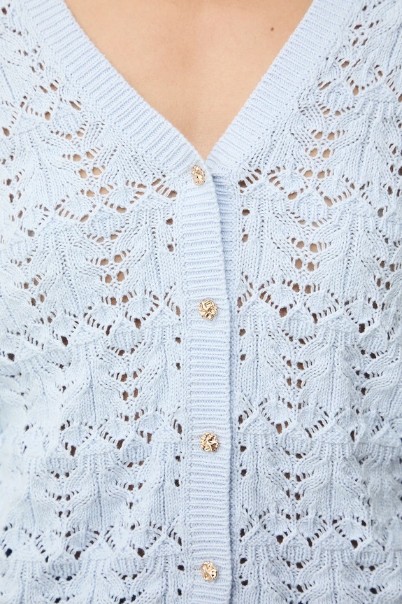 Bavlnený kardigán ažúrový RS26-SWD306 modrá