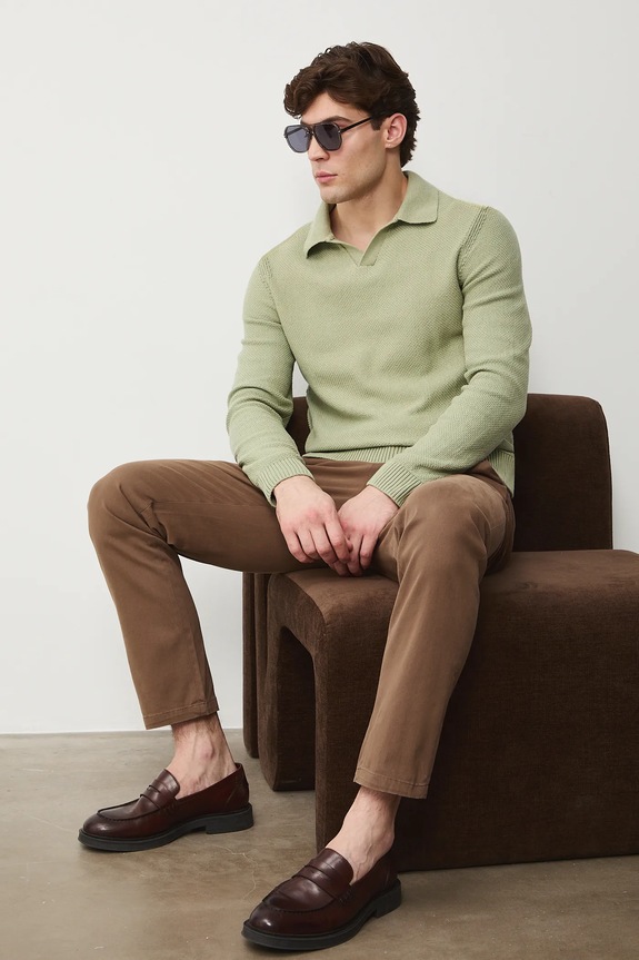 Bavlněný svetr pánský se strukturou zelená RS26-SWM302